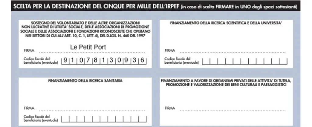 fac simile per la compilazione del 5xmille